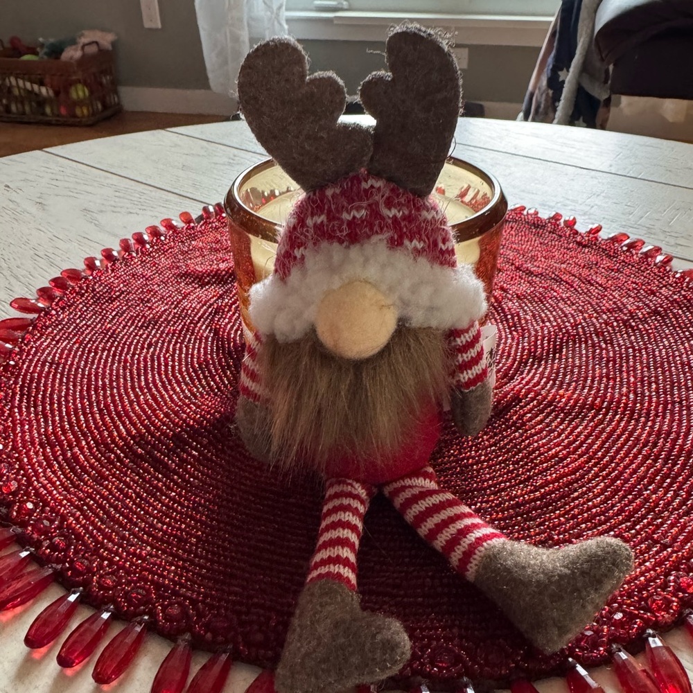 Charming Red and Brown Holiday Gnome with Antlers